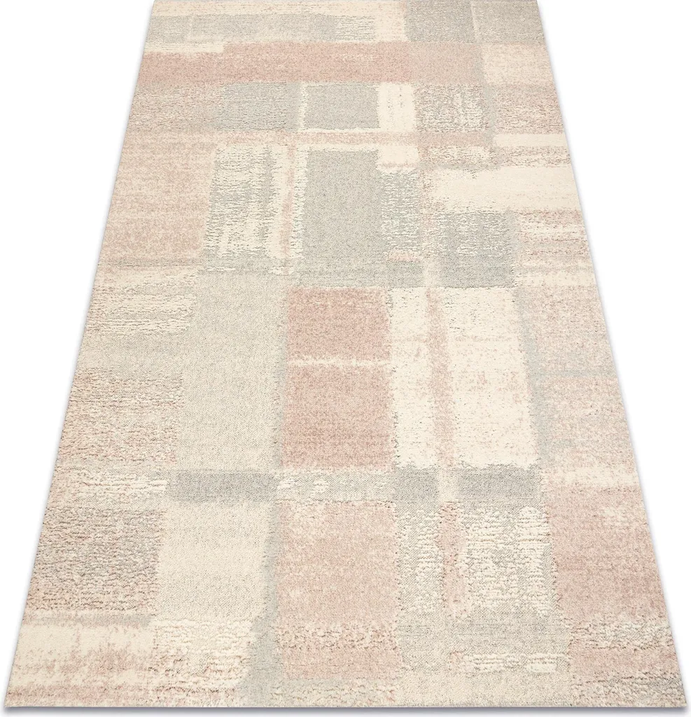 Tapis de salon géométrique en laine FLUX beige rosé 60x120 cm OSTA