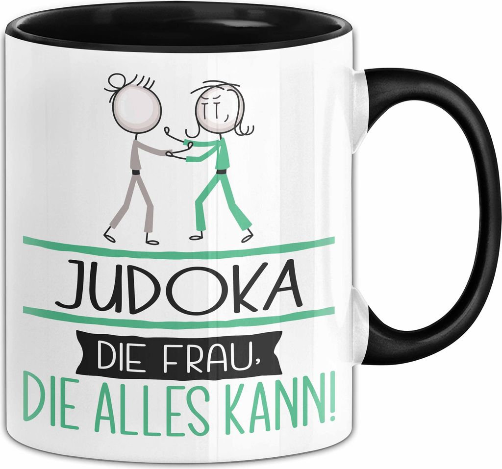 Judoka Geschenk Tasse Becher Die Frau Die Allen Kann Geschenkidee für eine Judoka Lustig (Schwarz)