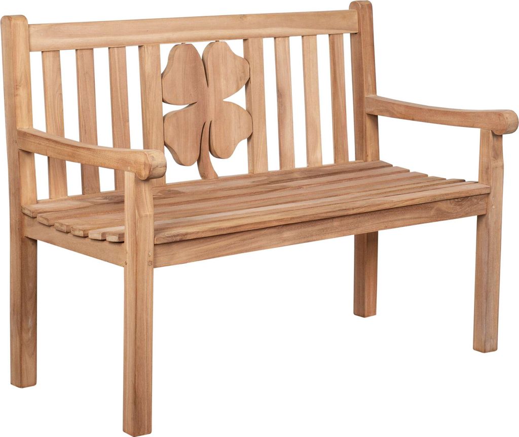Gartenbank Teakholz 120 cm mit Motiv-Rückenlehne – massiv, wetterfest, zeitlos