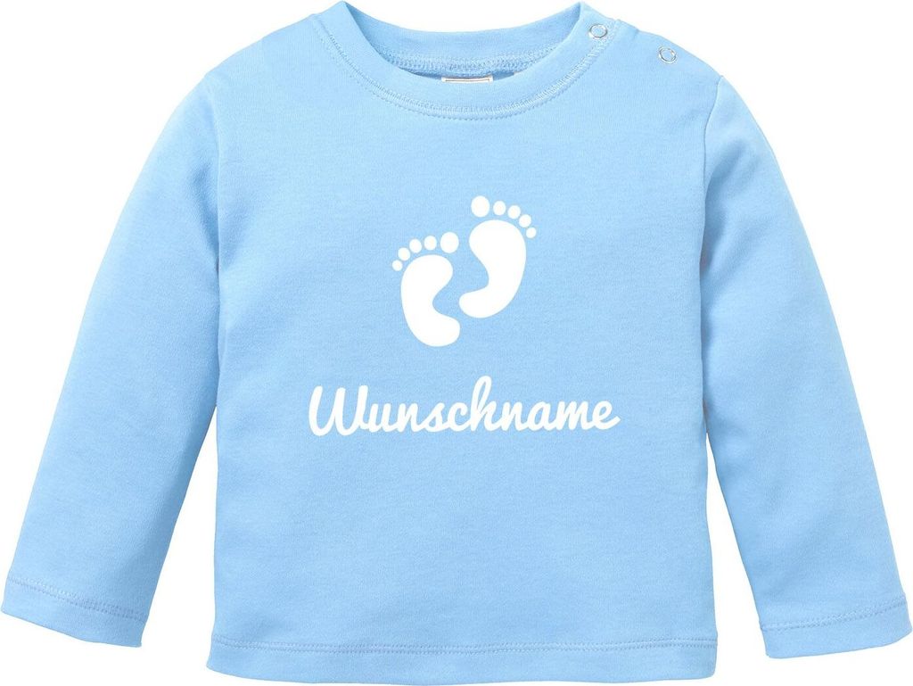 Baby Langarm-Shirt personalisierbar mit Namen Babyfüßchen Wunschname personalisierte Geschenke Geburt Junge Mädchen SpecialMe hellblau 56/62 (...