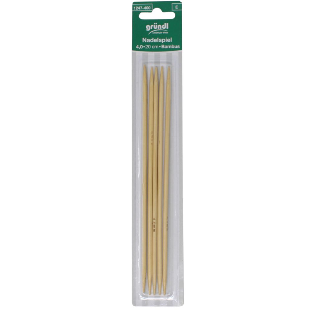 Gründl Nadelspiel Bambus 4 mm 20 cm natur