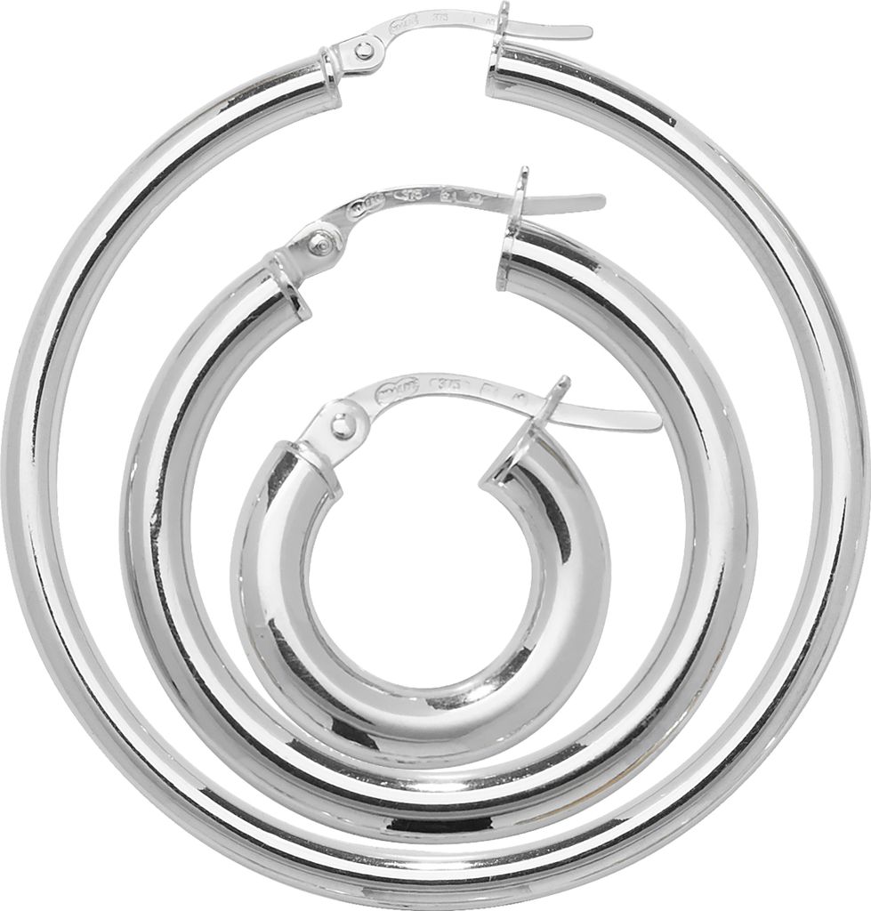 9 Karat (375) Weißgold Damen - Paar Creolen - 40mm; TRS13962MM40