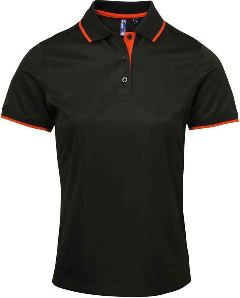 Premier - "Coolchecker" Poloshirt für Damen PC5459 (S) (Schwarz/Orange)