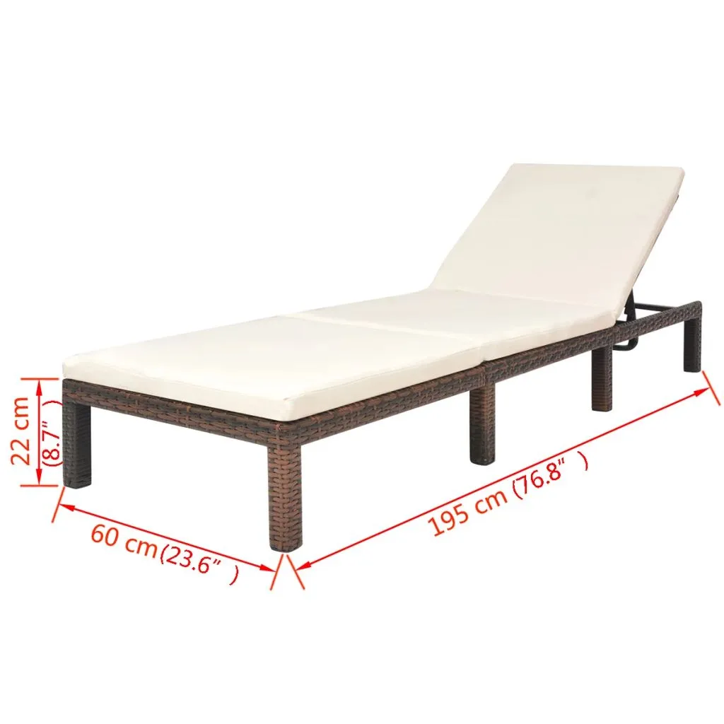 Chaise Longue Résine Tressée Brune Résistante avec Support vidaXL 195cm - 10