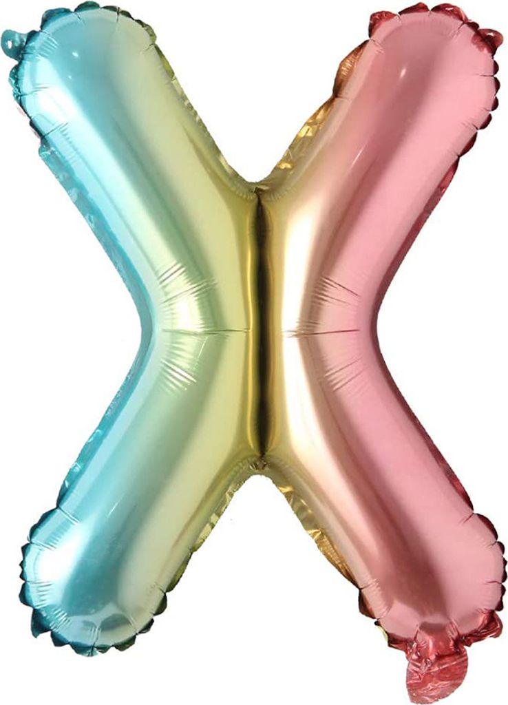 Folienballon Buchstabe X, regenbogen bunt, ca. 40 cm, für Luftbefüllung