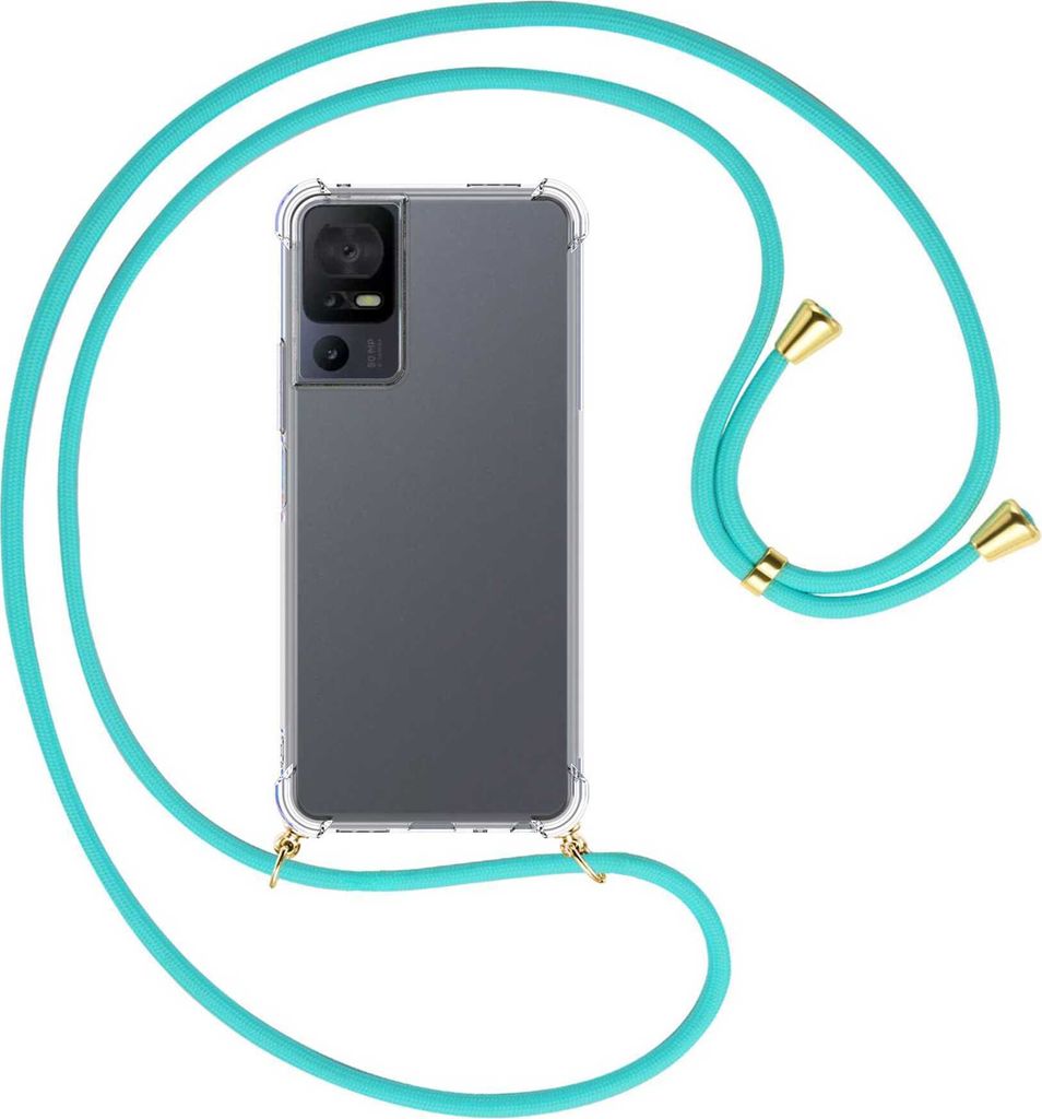 Handykette Backcover-Schutzhülle mit Band (Metall goldfarben) für TCL 40 SE (6.75'') - türkis