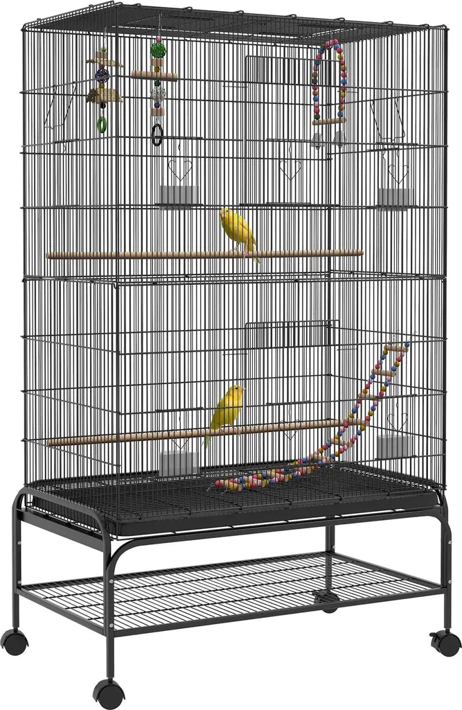 Grande Volière en Acier Inoxydable Noir 97x58x160 cm avec Roulettes