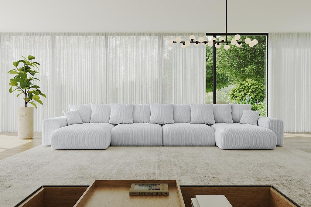 ALTDECOR Ecksofa mit Schlaffunktion und Bettkasten ESKAR-U2 - 464x176x72 cm Grau - Corner Sofa Eckcouch Couch U-Form universal, links/rechts angeor...