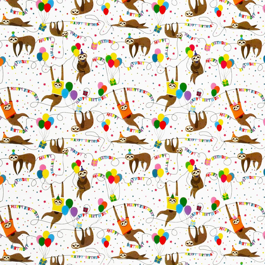 Geschenkpapier Happy Birthday mit Faultier Motiv 70cm x 2m Produktbild 