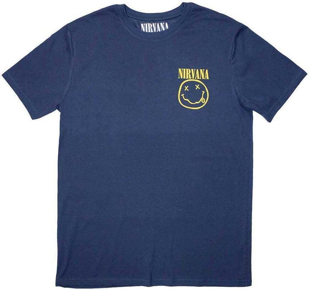 Nirvana - "Mini Happy Face" T-Shirt für Herren/Damen Uni RO11592 (L) (Jeansblau)