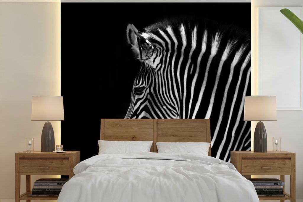 MuchoWow Fototapete für Wohnzimmer oder Schlafzimmer Wandtapete Vinyl Motivtapete Zebra - Wilde Tiere - Schwarz - 240x240 cm - Schlafzimmer-Tapete