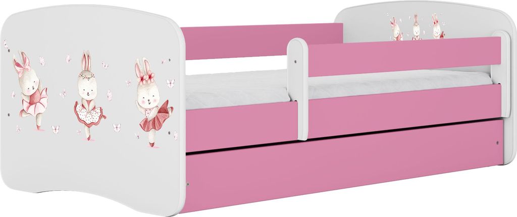 Kinderbett Rosa 70x140 80x160 80x180 cm – mit Matratze, Rausfallschutz und Schublade – Jugendbett für Mädchen – Stabil und Sicher – Häsc...