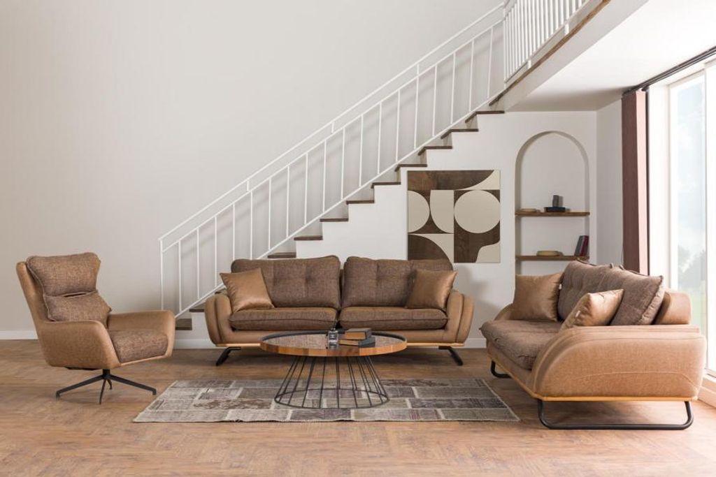 Couchgarnitur 2x 3-Sitzer Sofas Hochwertig Sessel Couch Stoffsofa