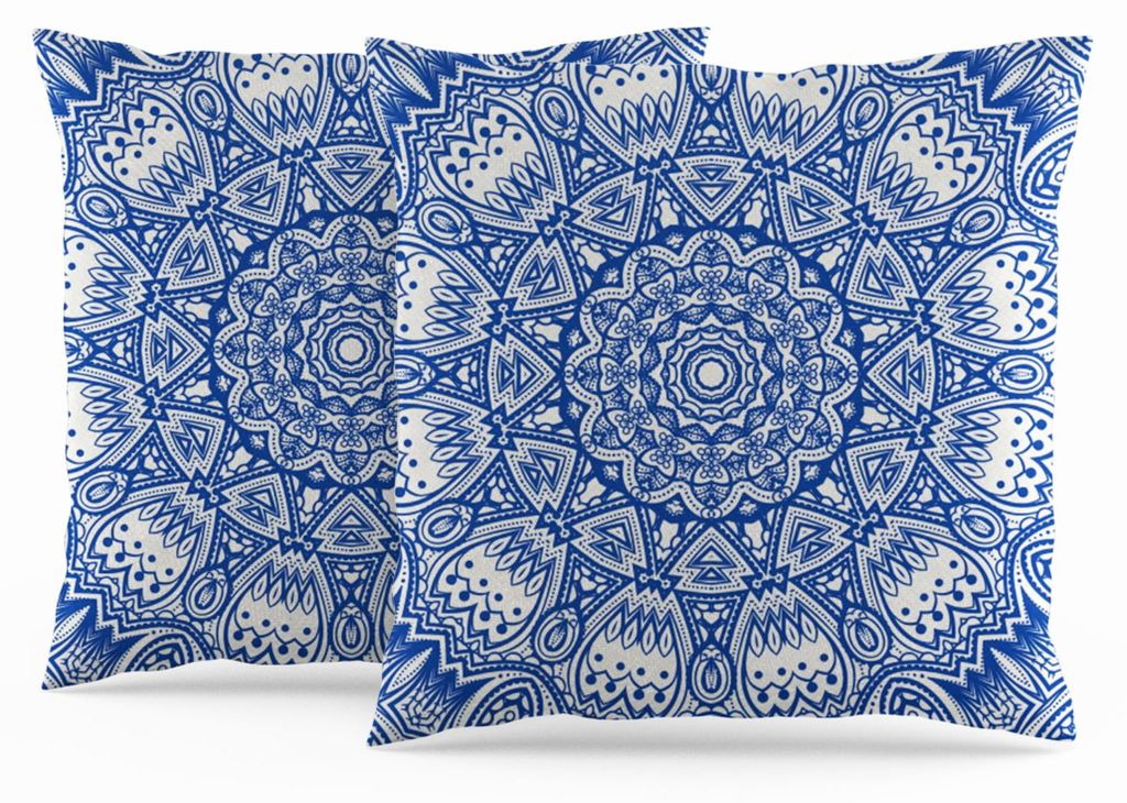 Set mit 2 marokkanischen Kissenbezügen 60x60cm Blau Ethnisch Boho Indisch Abstrakt Mandala Arabesken Meditation Hippie Modern Kissenbezug für Sof...