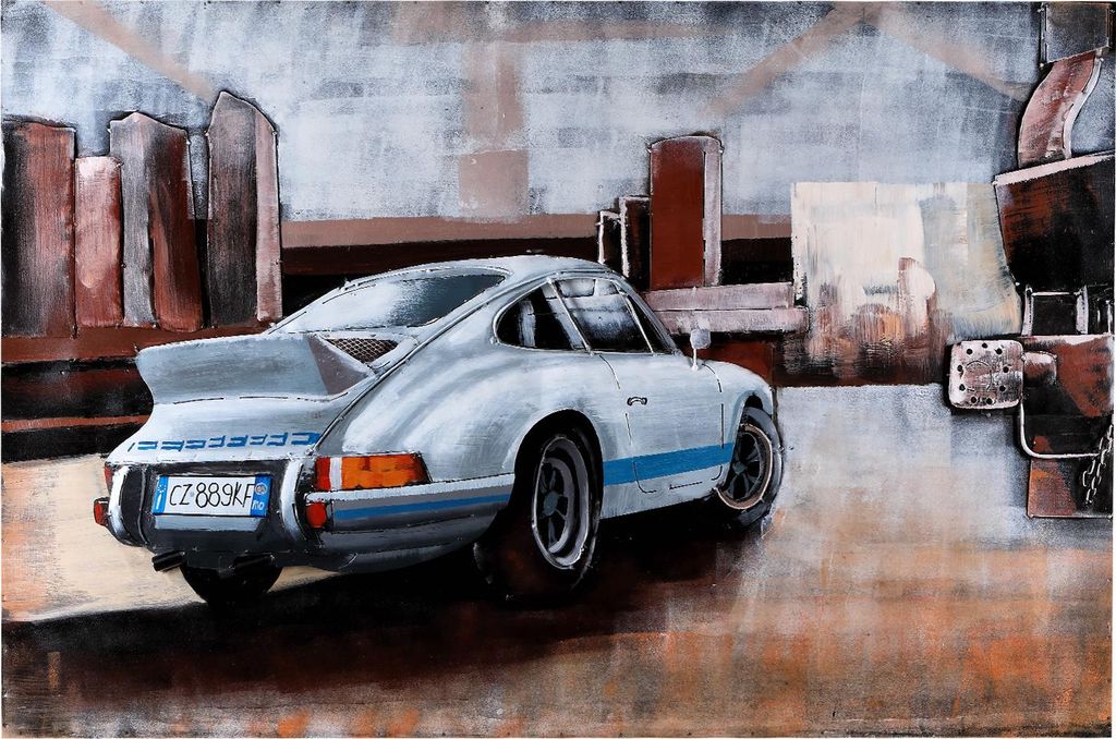 Metallbild Porsche 911 white 3D Wandbild 115x75 cm Unikat Relief Metall Bild