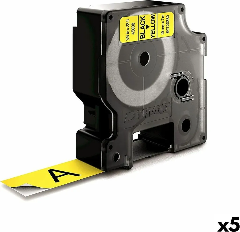 Bande Dymo D1 19mm Noir/Jaune pour Marquage de Sécurité Lot de 5 Pièces