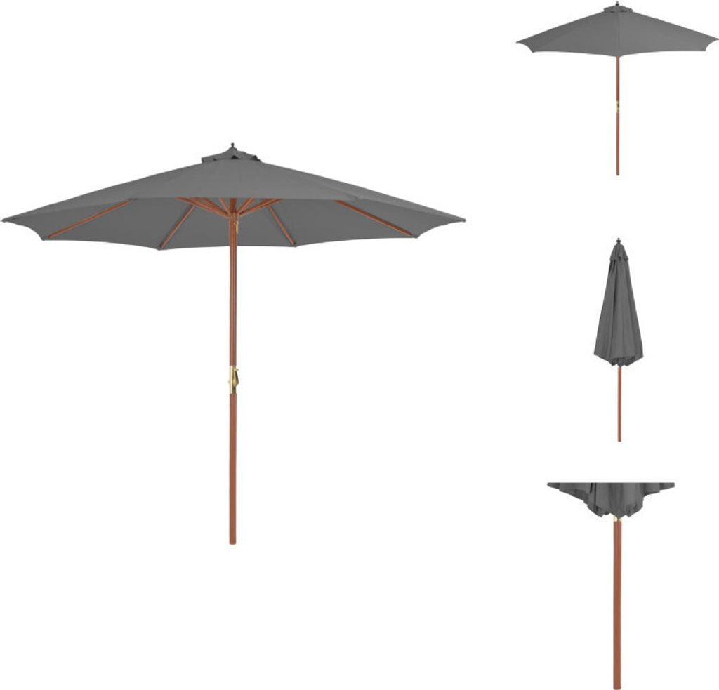 vidaXL Sonnenschirm mit Holz-Mast 300 cm Anthrazit - Sonnenschirme & Sonnenschutze