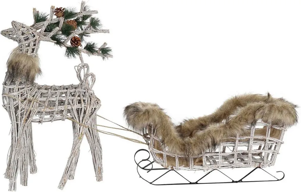 Lot 3 Rennes de Noël DKD Home Decor Blanc et Marron Chic 58 cm