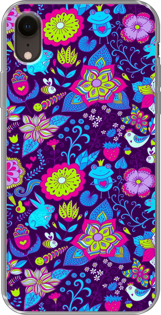 MuchoWow Handyhülle Schutzhülle Hülle für Telefoonhoesje iPhone XR Mädchen - Kaninchen - Rosa - Muster - Mädchen - Kinder - Kinder Silikon ...