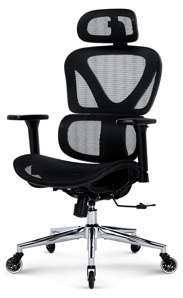 Ergonomischer Bürostuhl – Schreibtischstuhl mit Sattel-Sitzpolster für optimale Druckentlastung, atmungsaktiv, 3D-Armlehnen, Kopfstütze, Büro...