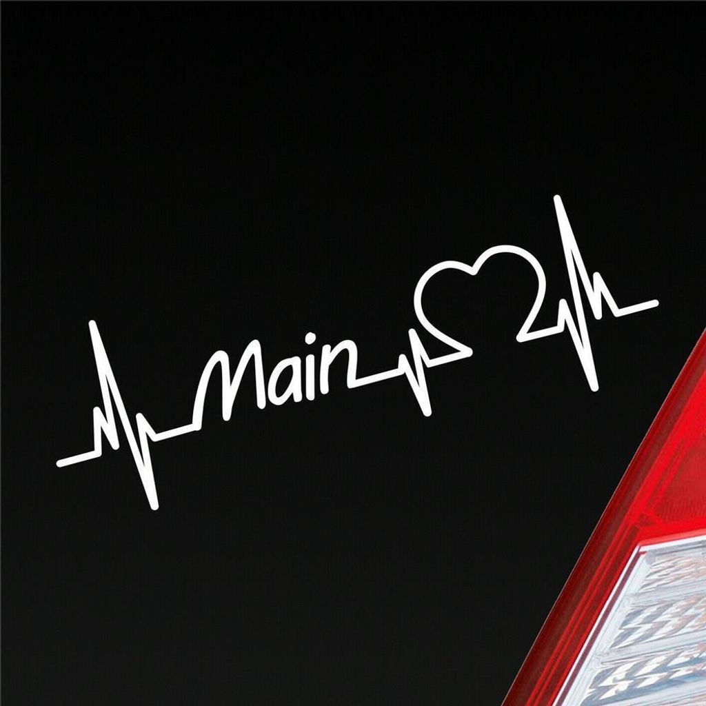 Auto Aufkleber Main Herz Puls Fluss River Wasser Water Liebe Love 19x6 cm Weiss Matt Sticker Heckscheibenaufkleber