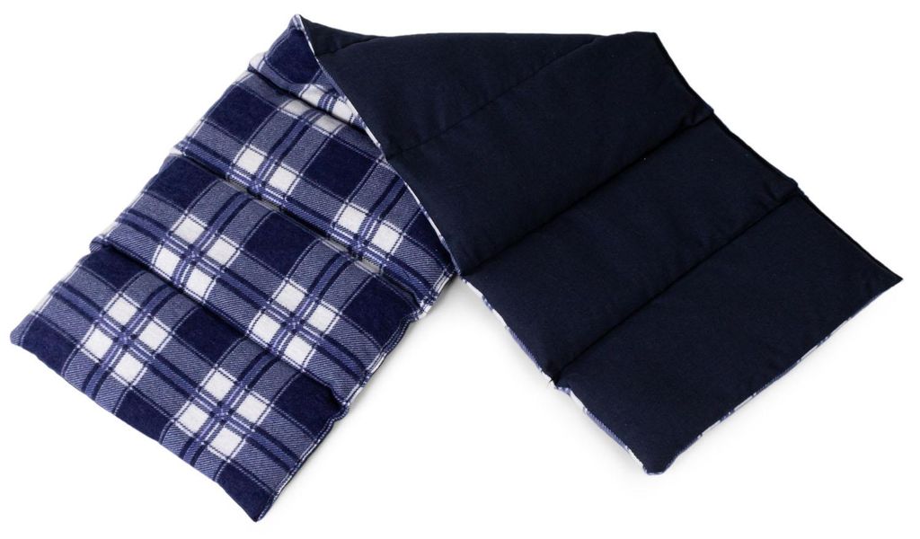 Johanniskernkissen 75x20cm groß 8-Kammer. Wärmekissen, Körnerkissen 75cm lang (Flanell karo-blau)