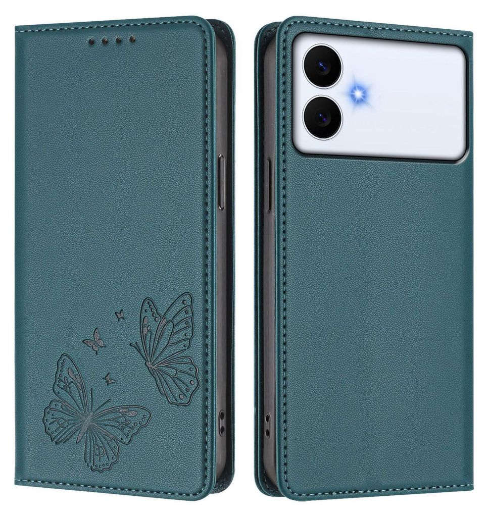 Lederhülle für Samsung Galaxy S26 Edge, Schmetterling Prägung Leder Brieftasche Schutzhülle mit Ständer Grün