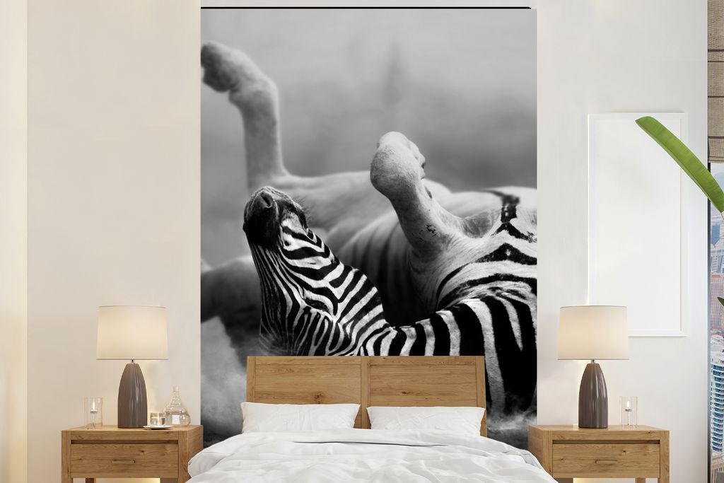 MuchoWow Fototapete für Wohnzimmer oder Schlafzimmer Wandtapete Vinyl Motivtapete Zebra - Tiere - Schwarz - Weiß - 200x300 cm - Wanddekorationen