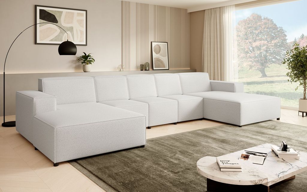 Ecksofa PEDRO U XL, breite Ottomane, Farbe: Beige (Raven22)