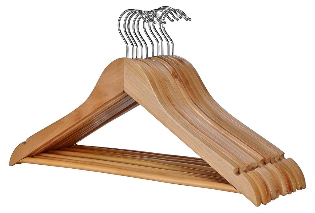 Holz Kleiderbügel 10er Set - Kleiderbügel Holz 10 Stück, ideal als Hosen Kleiderbügel oder zur Anzug Aufbewahrung, Holzkleiderbügel mit Steg