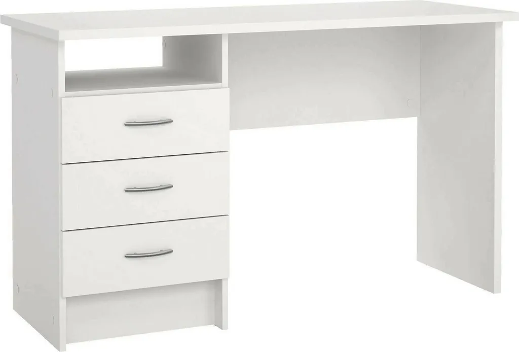 Dmora Scrivania Andre 48x120x72h cm Bianco, 3 Cassetti Materiale Piano in Legno Nobilitato