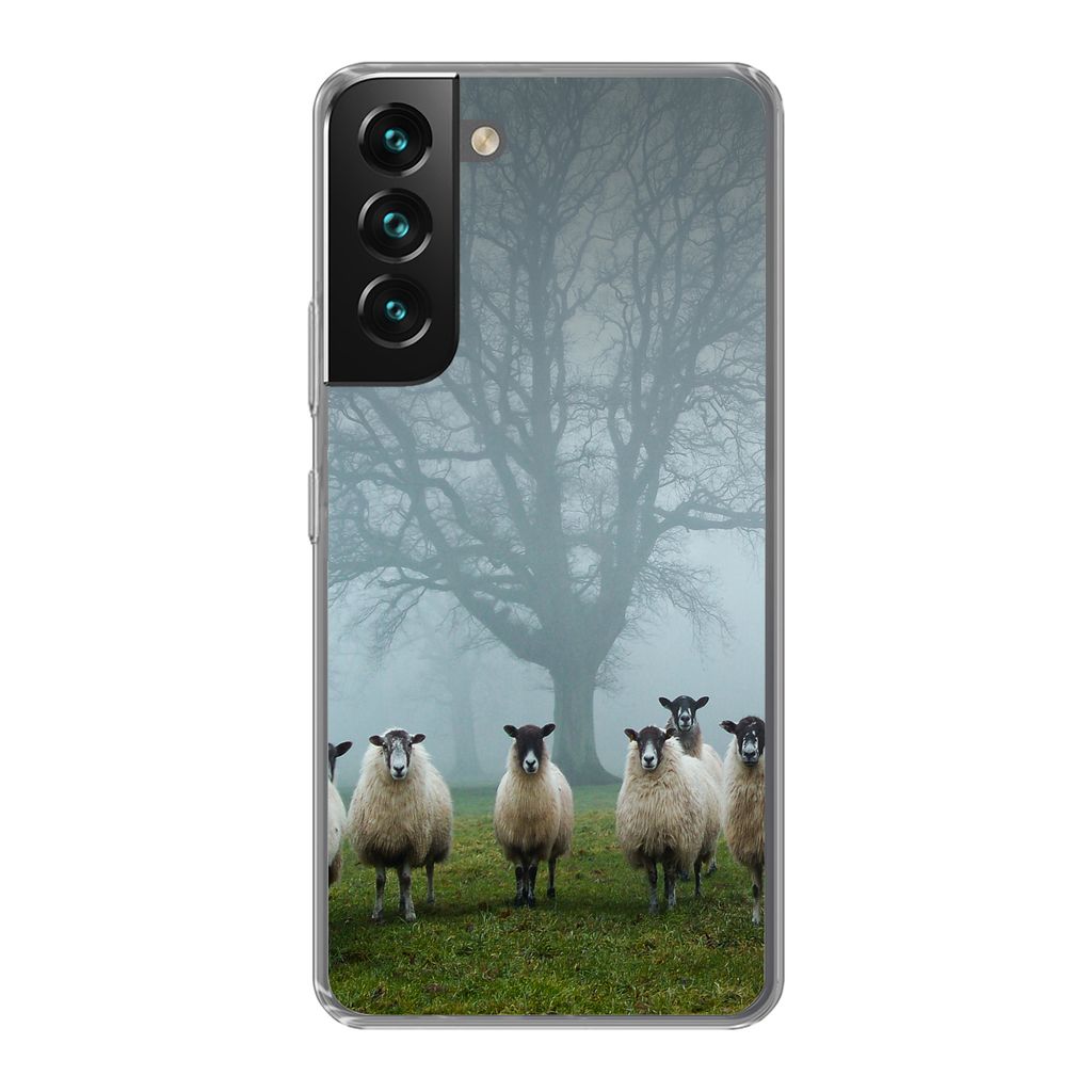 MuchoWow Handyhülle Schutzhülle Hülle für Samsung Galaxy S22 Schaf - Baum - Nebel Silikon Softcase Handy Hülle - Mobiltelefonhülle