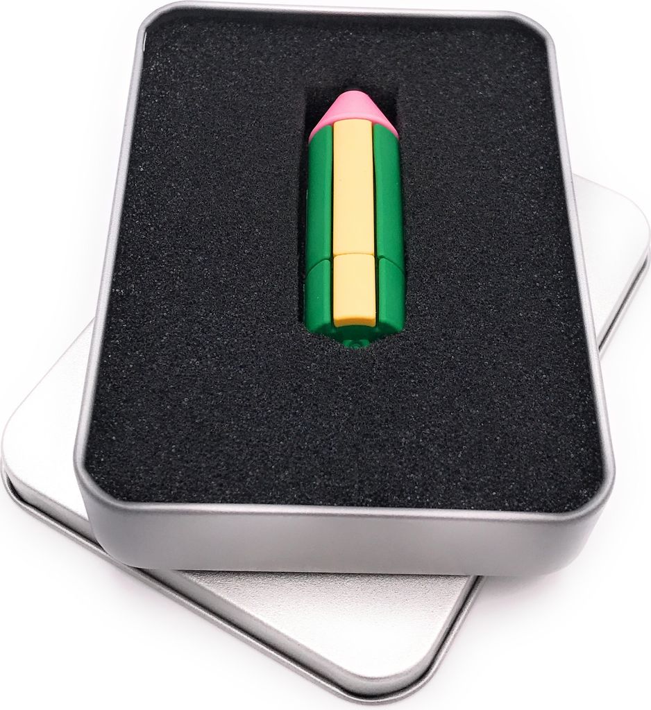 Onwomania Bleistift Buntstift Stift Kulli USB Stick in Alu Geschenkbox 32 GB USB 2.0