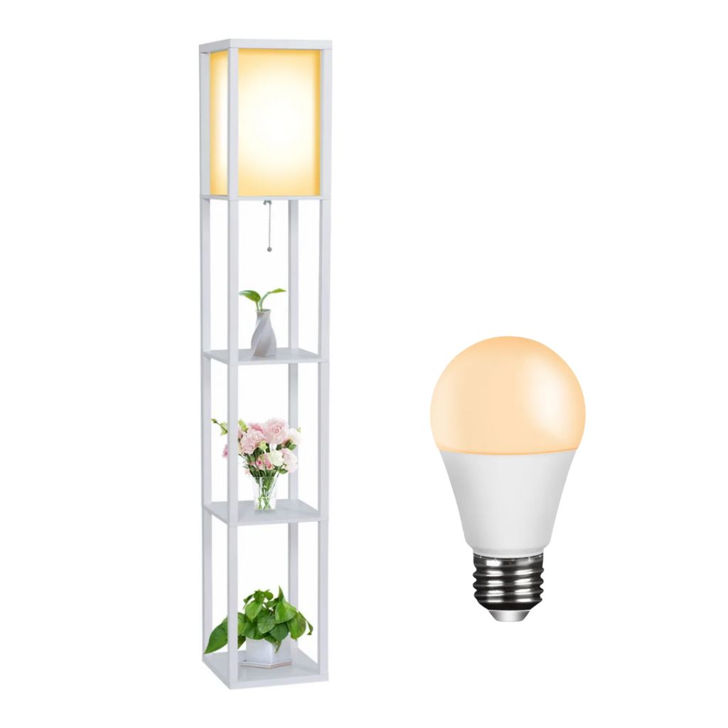 3 Ebene Stehlampe Stehleuchte Standleuchte standlampe Bodenlampe, E27 Innenbeleuchtung für Schlafzimmer Wohnzimmer Holz Regal Weiß 160cm