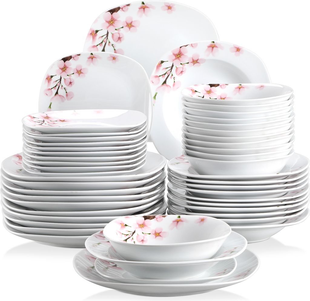 VEWEET Porzellan Kombiservice 'Annie', 48 teilig Geschirrservice für 12 Personen, Frühstückservice