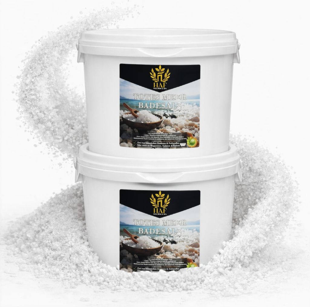 HAF – Totes Meer Badesalz (2 x 5 kg Eimer) – Naturreines Meersalz aus Jordanien. Für trockene Haut & Gesicht | Für guten Schlaf & zur Körper...