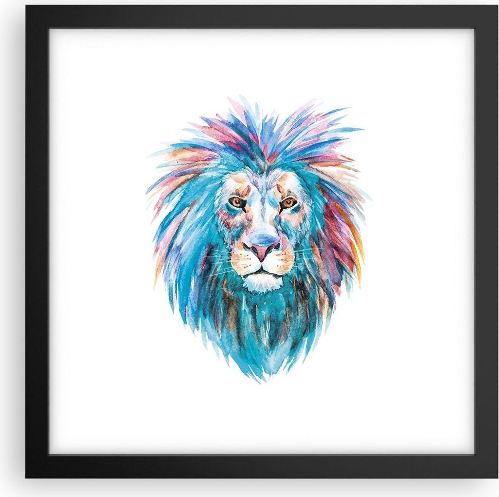 Gerahmtes Poster - Schwarzer Rahmen - Bunt Löwe Mähne - 30x30 cm - Wand Bild - Wanddeko - Wandbilder - Kunstposter - Wandposter - Bilderrahmen - ...