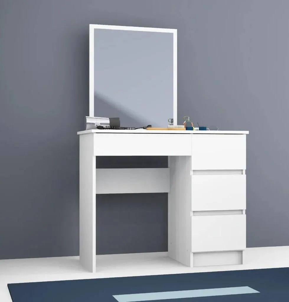 Coiffeuse design BRETIK blanche version droite avec grand miroir fixe