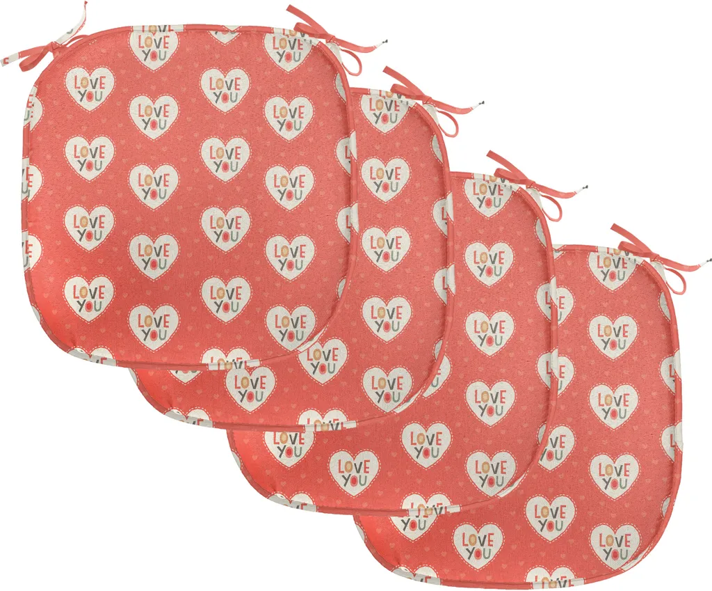 ABAKUHAUS Cuscini per sedie da sala da pranzo, Hipster Hearts Valentines, Cuscini decorativi impermeabili con cinturini per sedie da cucina, 40 cm x 40 cm, confezione da 4, multicolore vermiglio