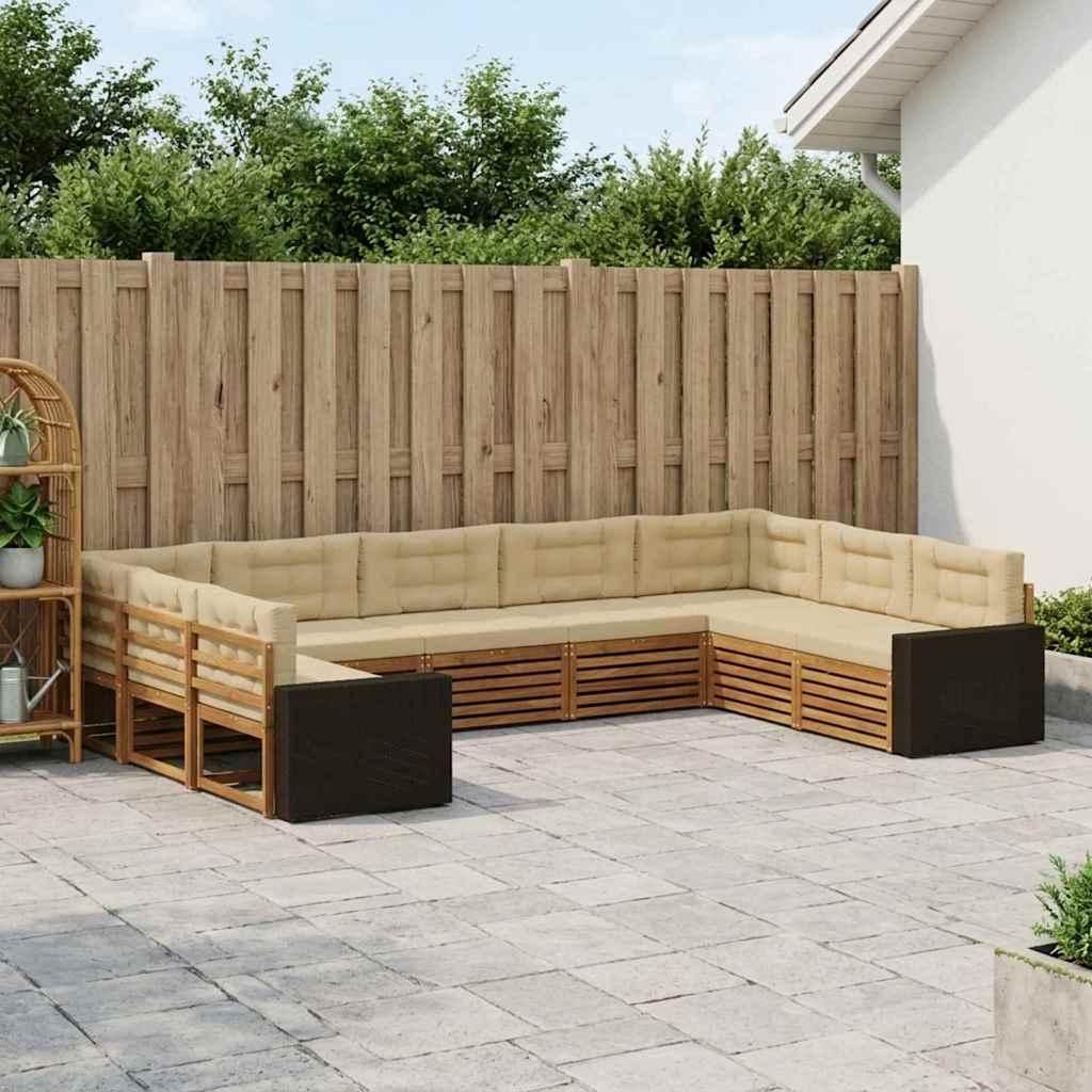 Möbel Outdoor-Sofagarnitur 9 pcs Natur und Beige Massivholz AkazieGartensofas - Gartensofas c1515