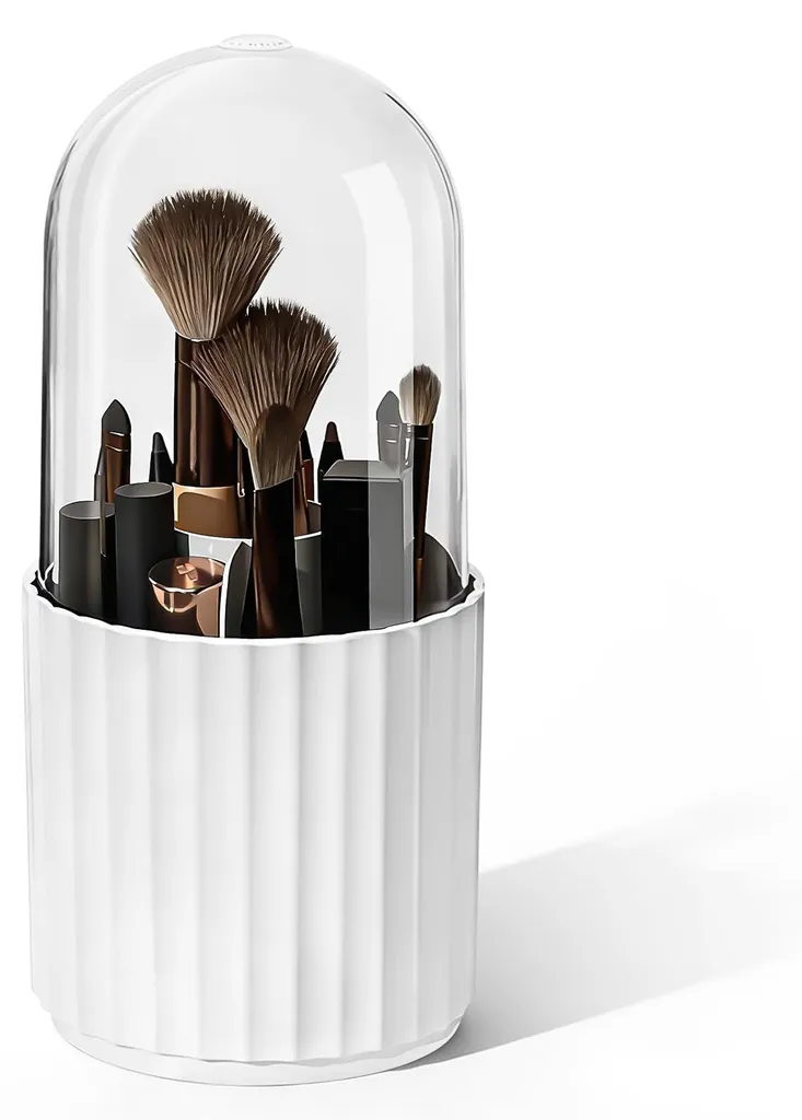 Porte-pinceaux de maquillage 360° : rangement avec protection transparente