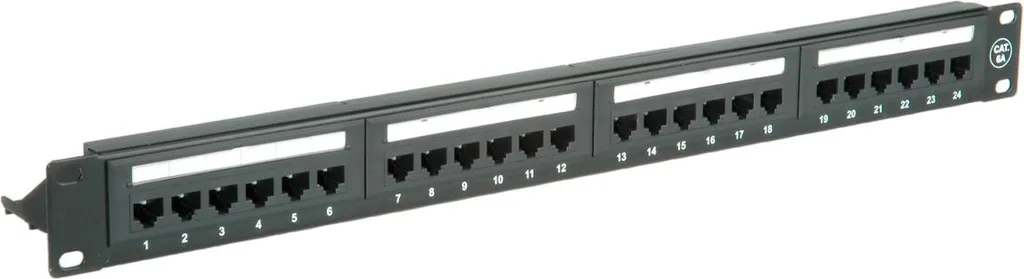 Panneau de distribution Cat.6a avec 24 ports RJ45 UTP au format 1U