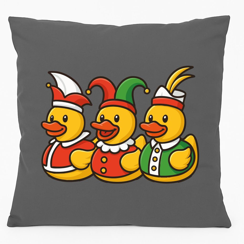 Huuraa Kissen Quietscheente Dreigestirn Gummiente Karneval 40x40cm mit Füllung Steel Grey Baumwolle Dekokissen Geschenkidee