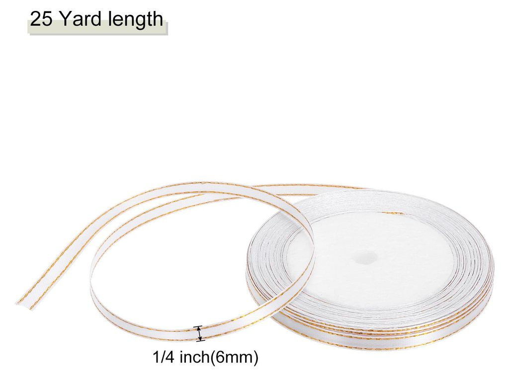 Satinband Geschenkband 22.8 m, 6mm Brei Dekoration Geschenkband mit goldenem Rand, Schleifenband Satin fš¹r Hochzeit, Bastelarbeiten und Geschenk...