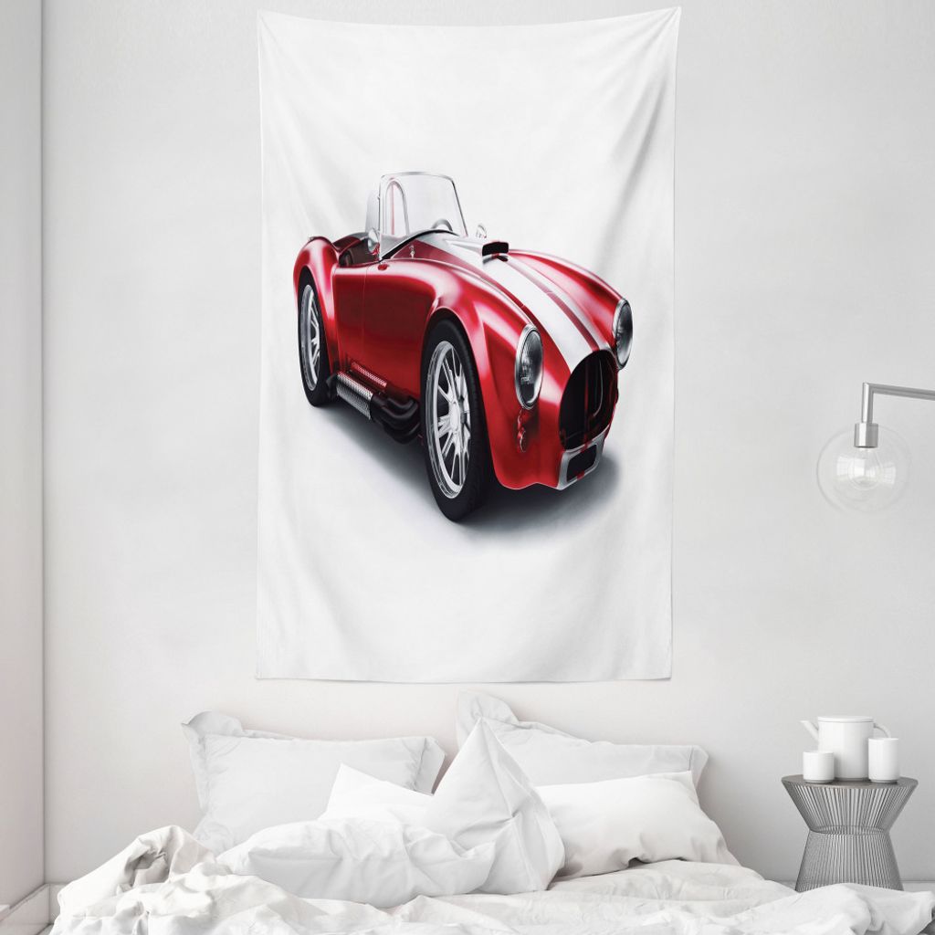 ABAKUHAUS rot Wandteppich und Tagesdecke, Altertümlich Oldtimerauto aus Weiches Mikrofaser Stoff Waschbar ohne Verblassen Digitaldruck, 140 x 230 ...