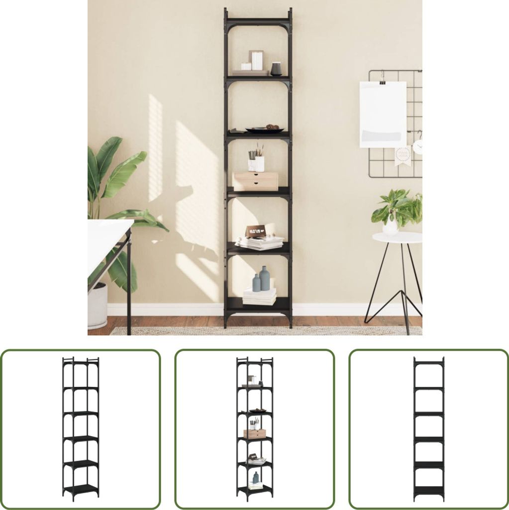 The Living Store Bücherregal 6 Böden Schwarz 40x30x188 cm Holzwerkstoff