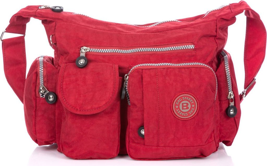 Bag Street Leichte Reise Umhängetasche Crinkle Nylon Mittelgroße Rot