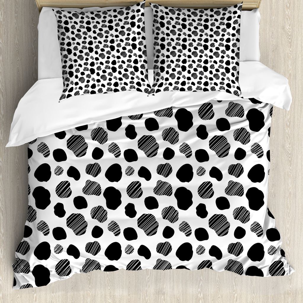 ABAKUHAUS Kuh-Druck Bettbezug, Schwarzweiss-Punkte, Milbensicher Allergiker geeignet mit Kissenbezügen, 155 cm x 220 cm - 80 x 80 cm, Schwarz-Weiss