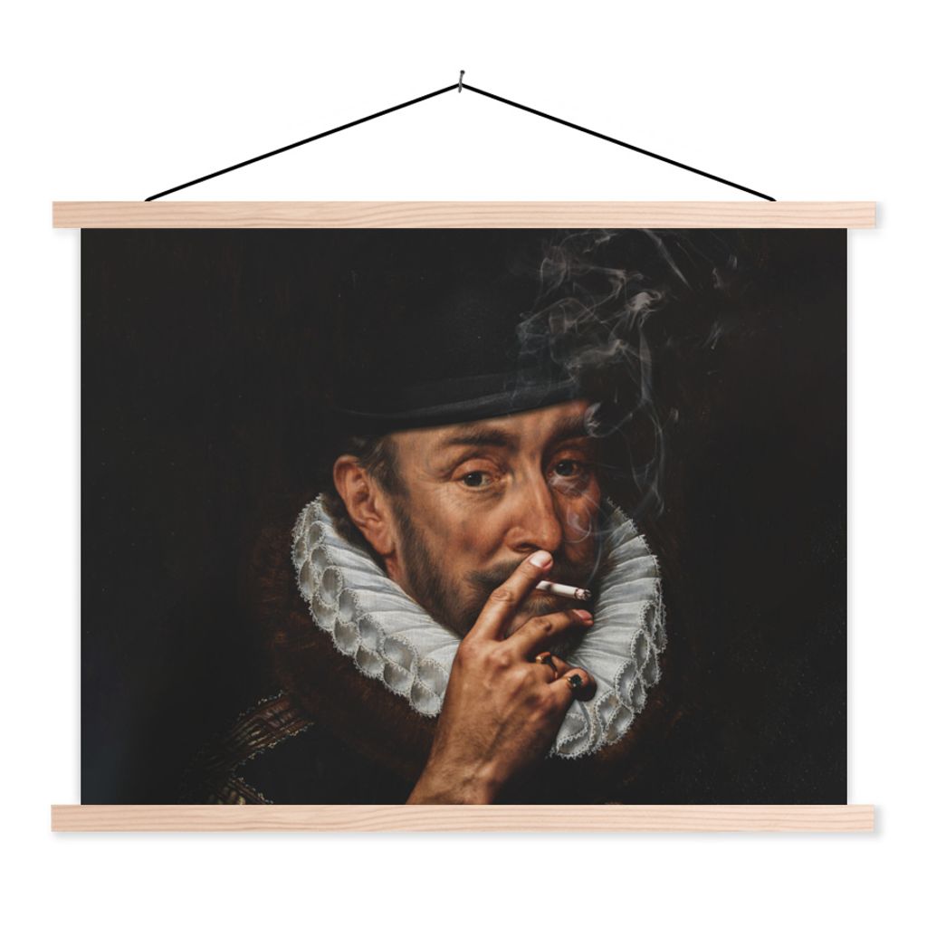 MuchoWow Textilposter Wilhelm von Oranien - Adriaen Thomasz - Zigaretten 150x113 cm mit holzfarbenen Rahmen - Poster