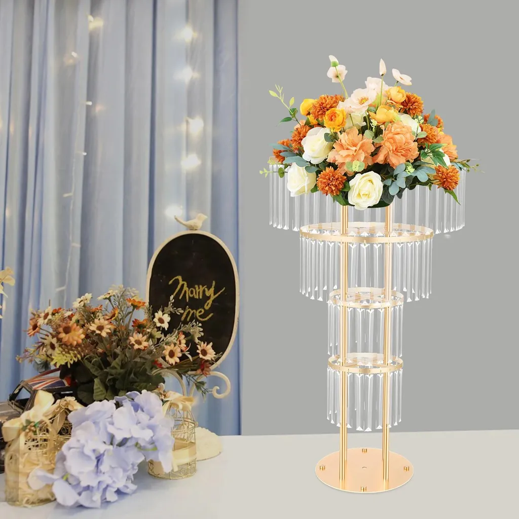 Support fleurs en fer et acrylique rose clair 90cm avec 4 étages ronds - 2